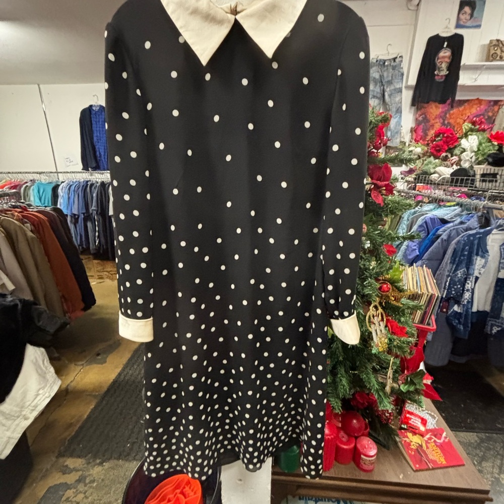 Kay Unger Black and Cream Polka Dot Dress